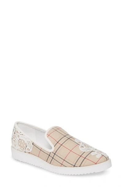 Karl Lagerfeld Carlyn Lace Embroidery Plaid Loafers In Neutral/ White Fabric