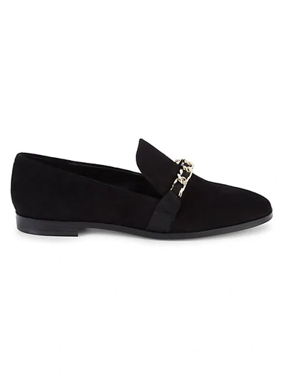 Karl Lagerfeld Luella Chain Embellished Suede Loafers In Black