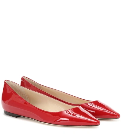 Jimmy Choo Romy Patent Leather Point-toe Flats In Red