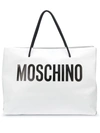 Moschino Logo Convertible Leather Tote In White