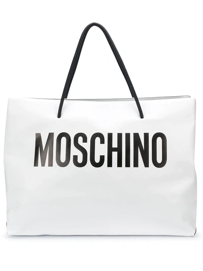 Moschino Logo Convertible Leather Tote In White