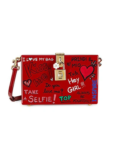 Dolce & Gabbana Graffiti Lock Box Crossbody In Red