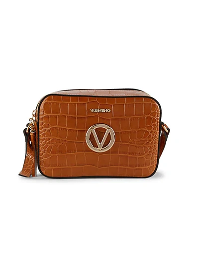 Valentino By Mario Valentino Babette Croc-embossed Leather Crossbody Bag In Caramel