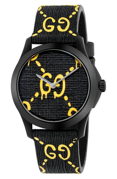 Gucci 38mm G-timeless Watch With Rubber Strap In Black