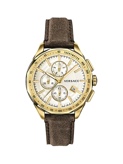 Versace Glaze Stainless Steel Ip Gold Leather Strap Watch