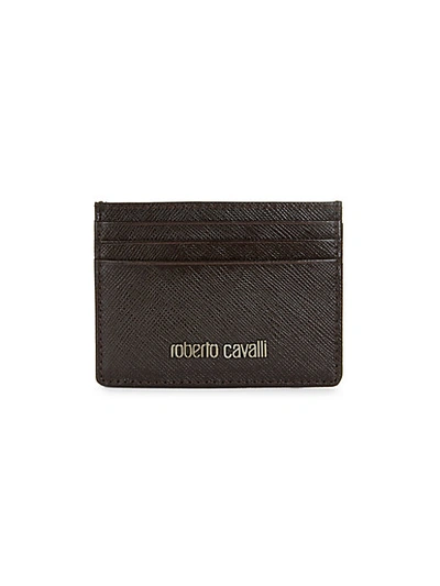 Roberto Cavalli Textured Leather Card Case In Brown
