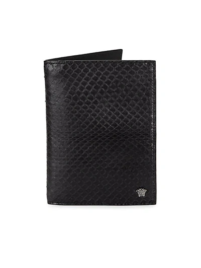 Versace Snakeskin-embossed Leather Wallet In Dark Coffee