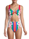 All Things Mochi Mila Striped Crossover One-piece Swimsuit In Rainbow