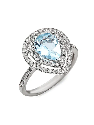 Saks Fifth Avenue 14k White Gold, Aquamarine & Diamond Ring