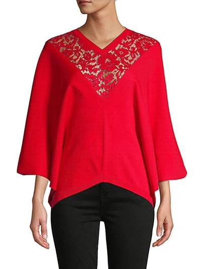 Valentino Lace Kimono-sleeve Sweater In Rosso