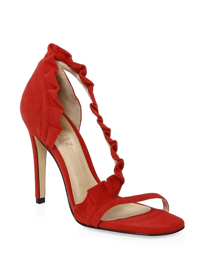 Schutz Women's Aimé Ruffle Suede Sandals In Red