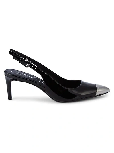Calvin Klein Reina Patent Leather Slingback Pumps In Black