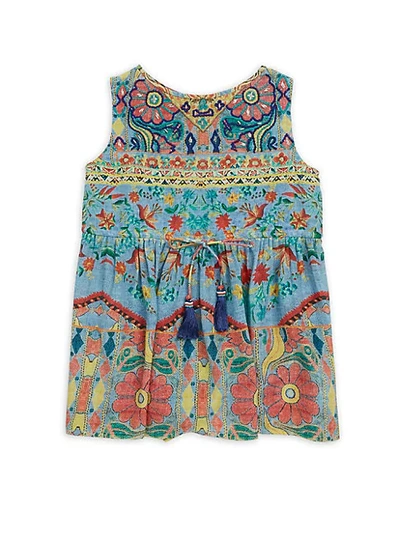 Hemant & Nandita Kids' Girl's Printed Tassel Dress In Light Blue