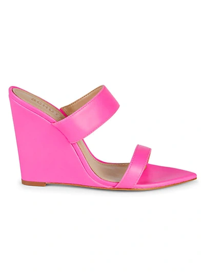 Schutz Soraya Leather Strappy Wedge Sandals In Neon Pink