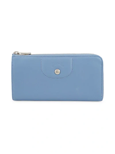 Longchamp Logo Leather Zip-around Wallet In Light Blue