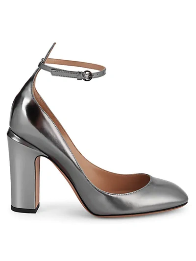 Valentino Garavani Tango Block Heel Metallic-leather Pumps