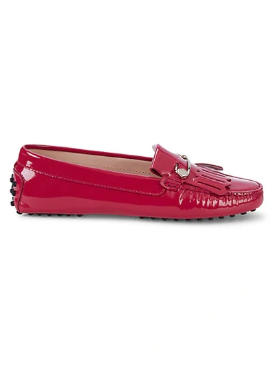 Tod's Heaven Fringe Patent Leather Loafers In Red