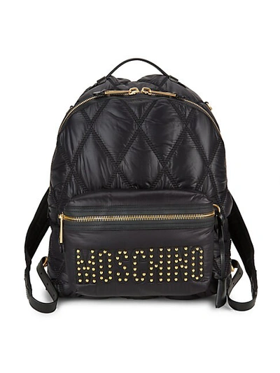 Moschino Studded Logo Quilted Backpack In Black