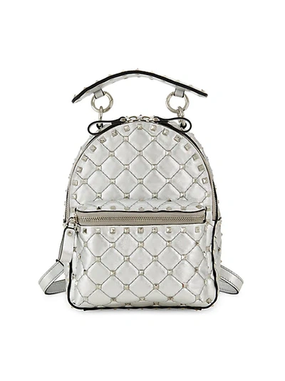 Valentino Garavani Rockstud Embellished Leather Backpack In Silver