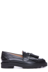 Stuart Weitzman Mila Lift Tassel-embellished Loafers In Black Calf Leather