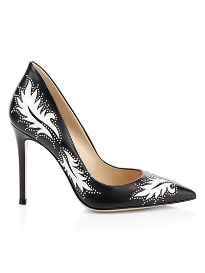 Gianvito Rossi Ellipsis High-back Studded Leaf Leather Pumps In Black