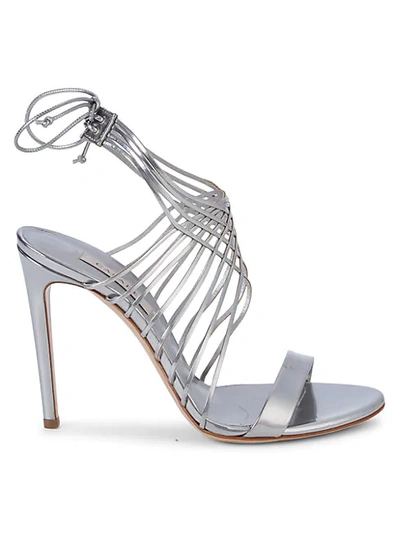 Casadei Metallic Leather Multi-strap Lace-up Sandals In Silver