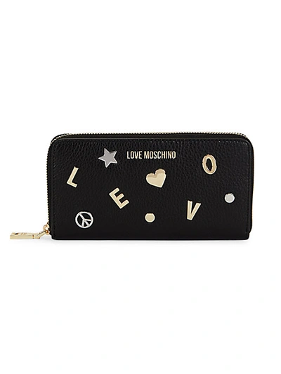 Love Moschino Logo Leather Zip-around Wallet In Black