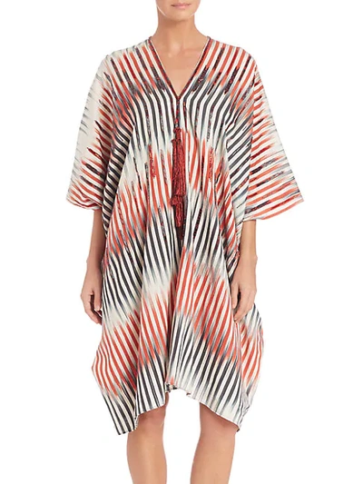 Natori Print Silk-blend Caftan In Red