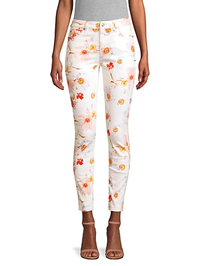 7 For All Mankind High-rise Floral Ankle Skinny Jeans In White Multi