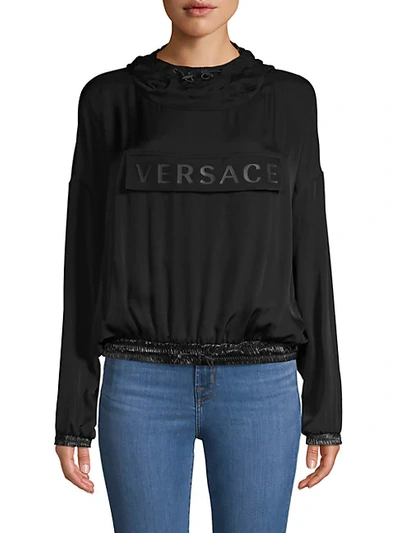 Versace Activewear Silk Logo Blouson Hoodie In Black