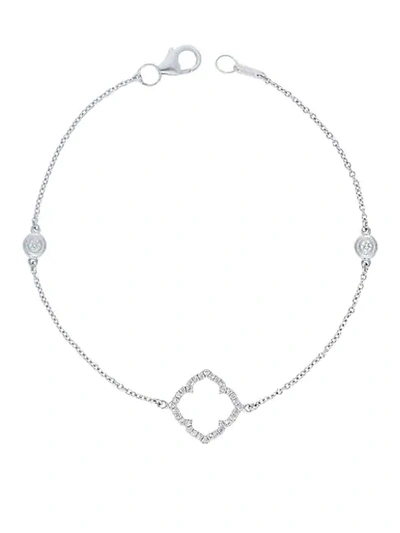 Nephora 14k White Gold & Diamonds Curvy Open Clover Bracelet