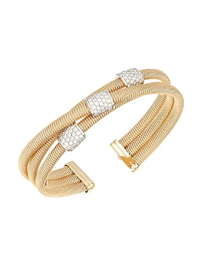 Saks Fifth Avenue Triple 14k Yellow & White Gold Diamond Cuff Bracelet