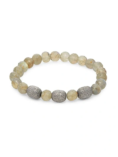 Bavna Labradorite & Textured Sterling Silver Beaded Bracelet