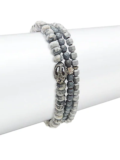 Bavna Agate, Hematite & Diamond Three-strand Beaded Bracelet