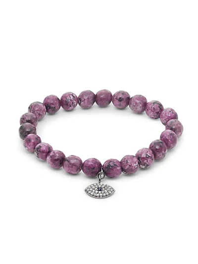 Bavna Diamond Sapphire & Agate Sterling Silver Stretch Bracelet