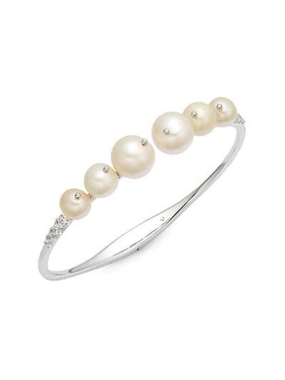 Adriana Orsini Silvertone, 7-10mm Round Pearl & Crystal Cuff Bracelet