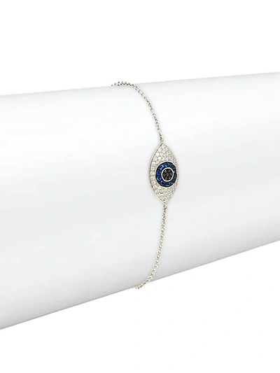 Nephora 14k White Gold Sapphire, Black & White Diamond Evil Eye Charm Bracelet