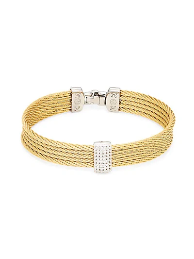 Alor 14k White Gold Stainless Steel & White Topaz Rope Bangle Bracelet