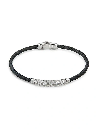 Alor Stainless Steel, 14k White Gold & White Topaz Cable Bracelet