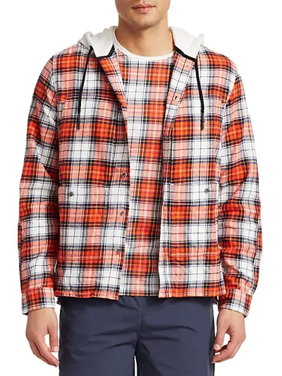 Madison Supply Hooded Check Flannel Pocket Shirt In Orange