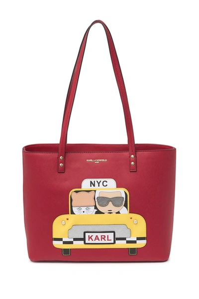 Karl Lagerfeld Maybelle Leather Printed Tote In Crimsn Combo