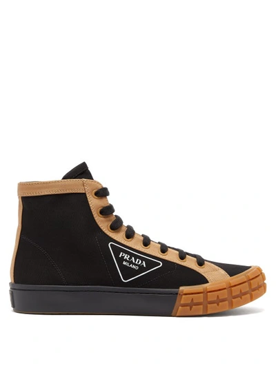 Prada Tyre-embossed High-top Gabardine Trainers In Black