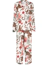 Desmond & Dempsey Long Pyjama Set Soleia Print Cream In Weiss