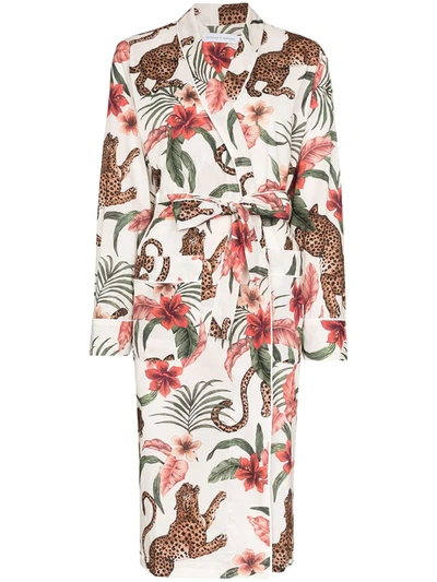 Desmond & Dempsey Soleia Botanical-print Robe In Weiss