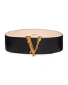 Versace Barocco V Buckle Leather Belt In Black/gold