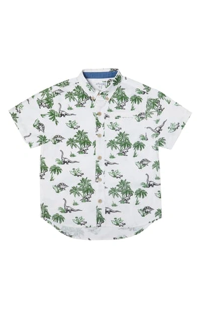 Art & Eden Kids' Boy's Blake Printed Short-sleeve Collared Shirt In Dino Jungle