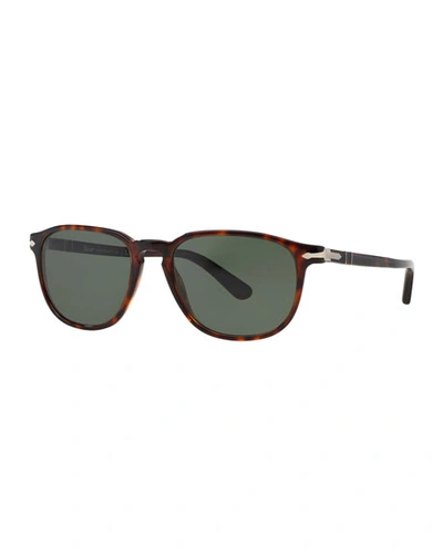 Persol Men's Square Patterned Acetate Sunglasses In Havana/green