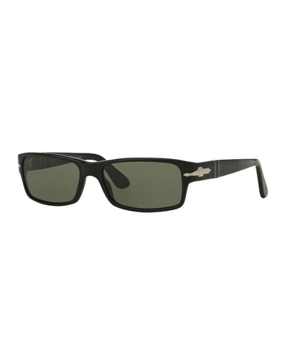 Persol Men's Polarized Rectangle Solid Acetate Sunglasses In Black/gray Polarized Solid