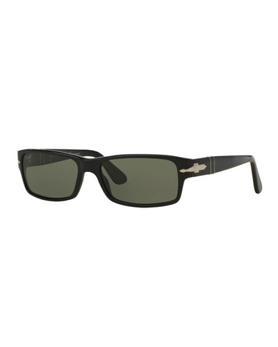 Persol Men's Polarized Rectangle Solid Acetate Sunglasses In Black