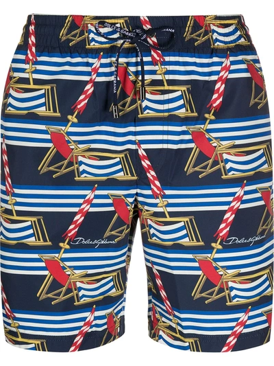 Dolce & Gabbana Beach Chairs Print Swim Shorts In Multicolor